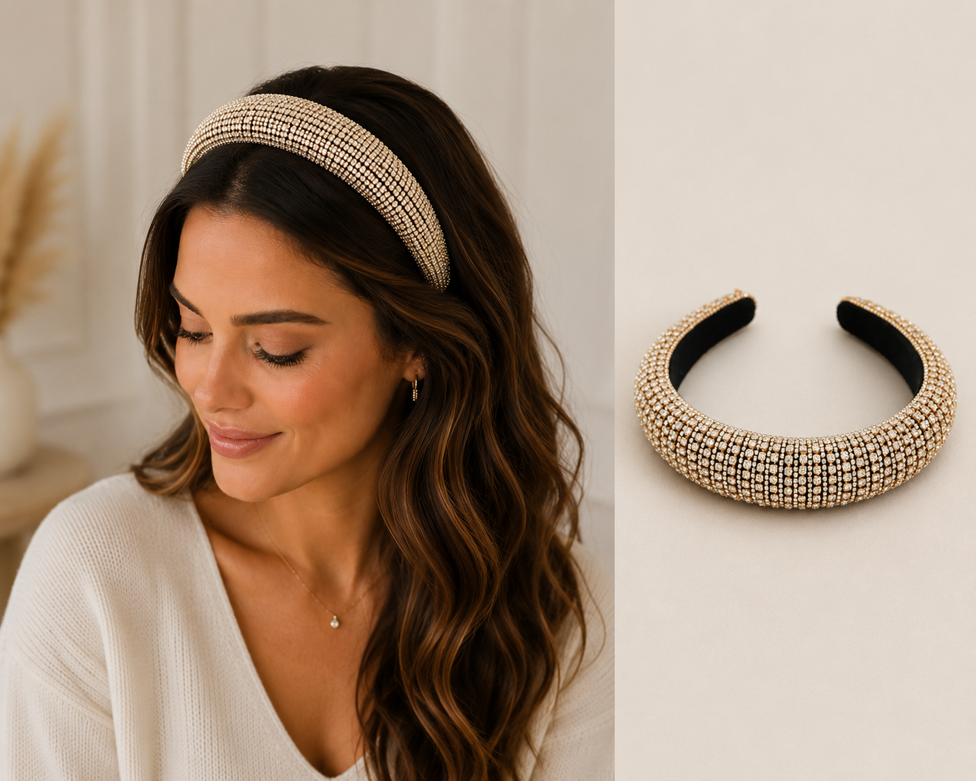 2 Stuks - Glitter Haarbanden Diadeems Strass Steentjes - Goud en Zwart - Party Haarband