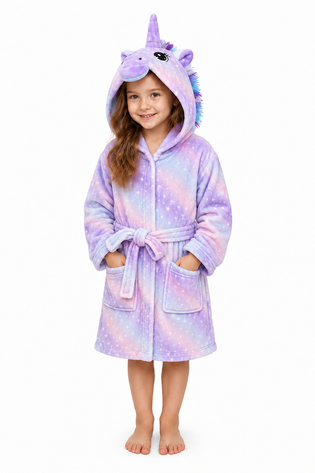 Meisjes Badjas Unicorn - Paars Roze Blauw Sterren - 92/98 tot 116/122