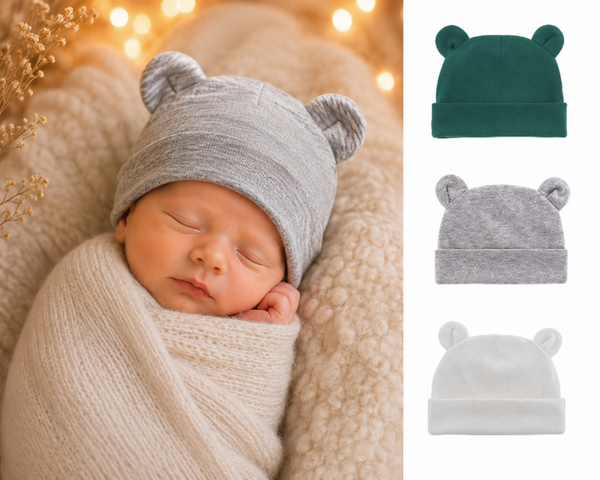 3 pack Babymutsjes newborn Beervorm effen groen wit grijs