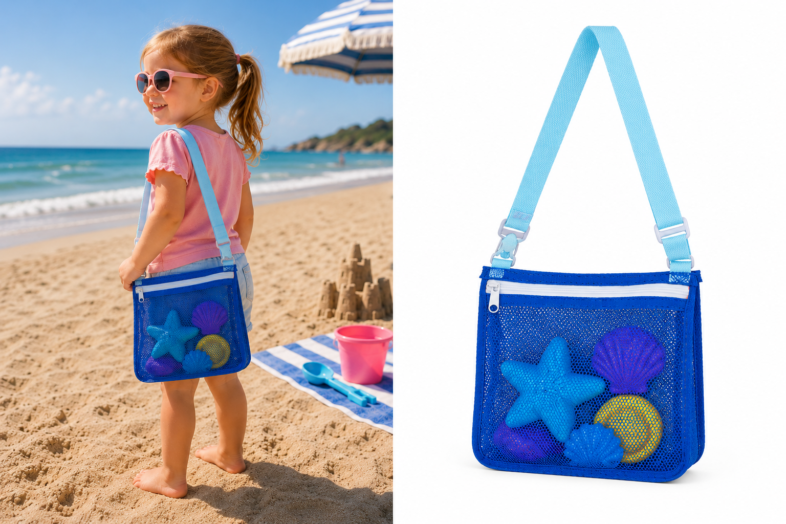 Strandtas Kind (1-6 jaar) - Speelgoed tas met Rits - Blauw - 20x25 cm