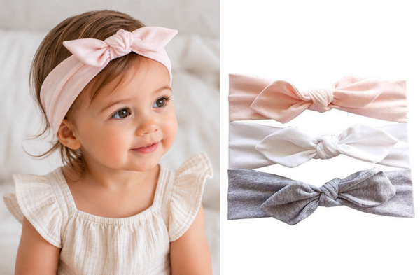 Per 3 stuks | Peuter haarbandjes 2-4 jaar | Meisjes haarbandjes met strik | roze - wit - grijs effen