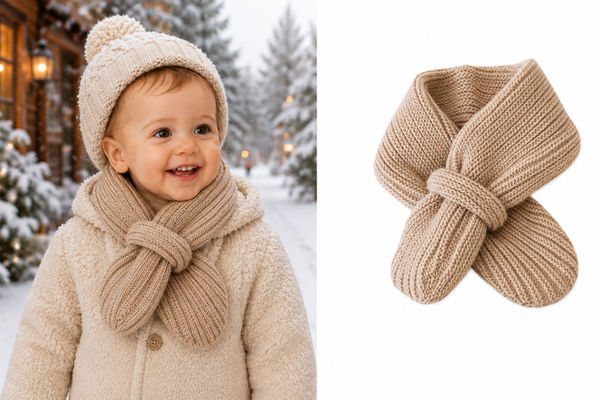 Gebreide Baby Sjaal met Insteeklus – 62 x 9 cm – Bruin - 0-2 jaar