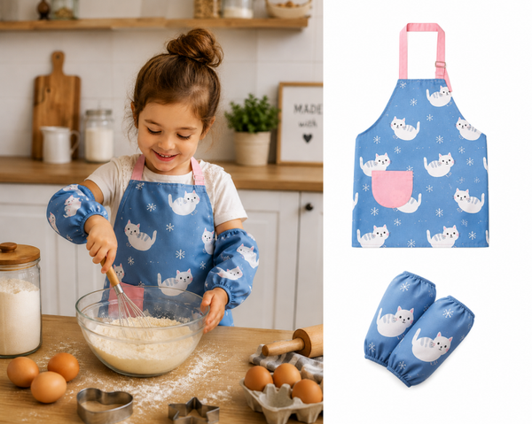 Kookschort Kind Waterproof - Keukenschort Poesjes Sneeuwvlokken - 3-5 jaar en 4-7 jaar