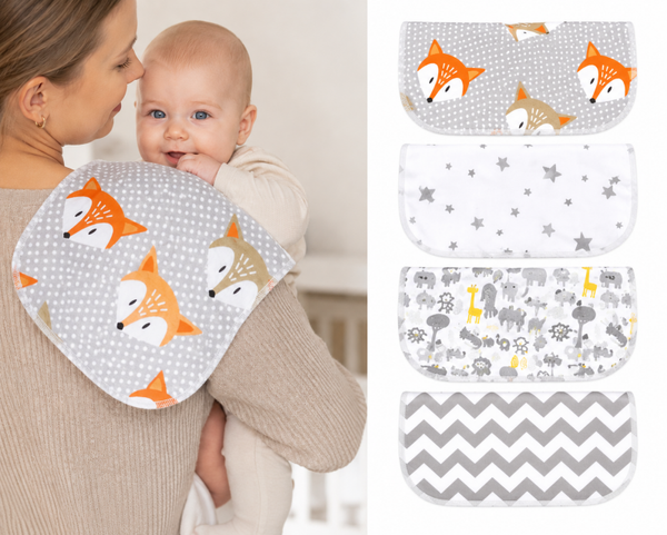 4 stuks | 48 x 23 cm | Spuugdoekjes met laagje fleece waterproof | vosje bosdieren