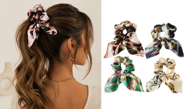 Per 4 stuks dames en meisjes haar scrunchies | rood - blauw - groen - crème