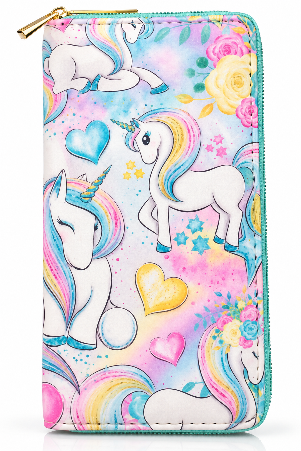 Meisjes Unicorn Portemonnee - Groot - Lichtblauw Roze