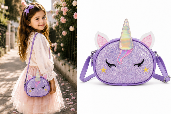 Unicorn Pailletten Meisjes Schoudertasje Paars