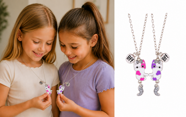 BFF vriendschapsketting - Knuffelende poesjes Roze en Paars