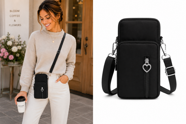 Zwarte Mini Nylon Crossbody Tas – Telefoontasje 4-Vaks - Waterproof – 20x10x5 cm