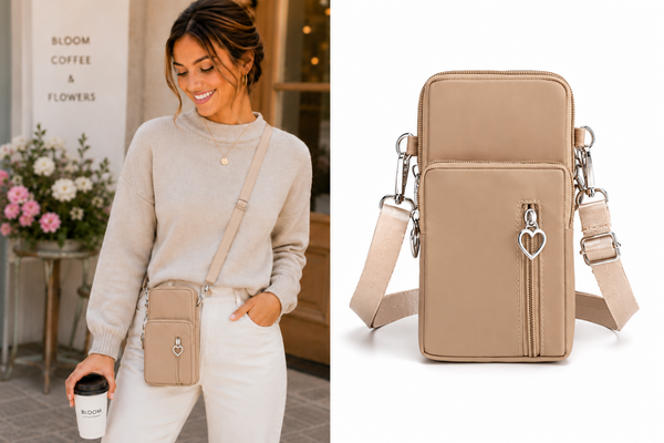 Camel Mini Nylon Crossbody Tas – Telefoontasje 4-Vaks - Waterproof – 20x10x5 cm