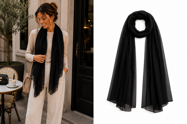 Dames omslagdoek - zwart | dunne omslagsjaal | Stola | chiffon sjaal