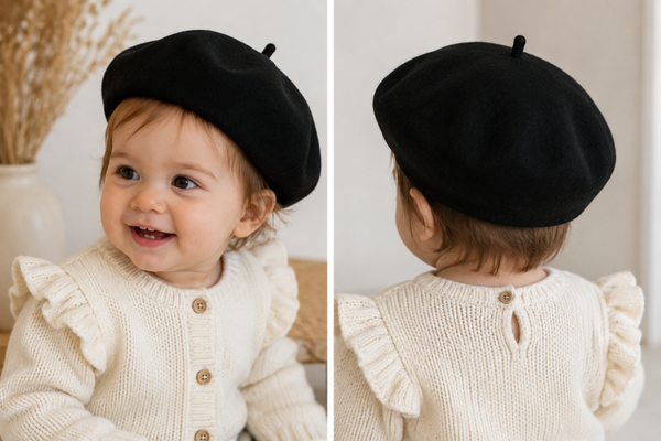 Meisjes Baret Kind Zwart – Franse Kinderbaret Verstelbaar – Peuter 1-2 Jaar – Klassieke Winter / Herfst Muts