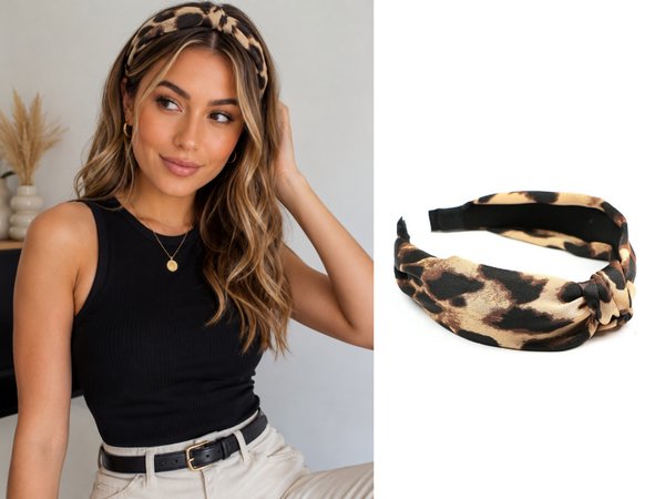 Dames Diadeem Haarband met knoop – Zwart luipaard print