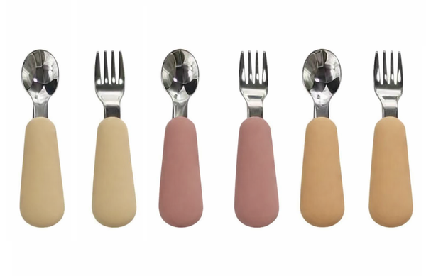 3 Setjes - Baby Bestekset - Vork en Lepel RVS - Kinderbestekset - Roze Beige