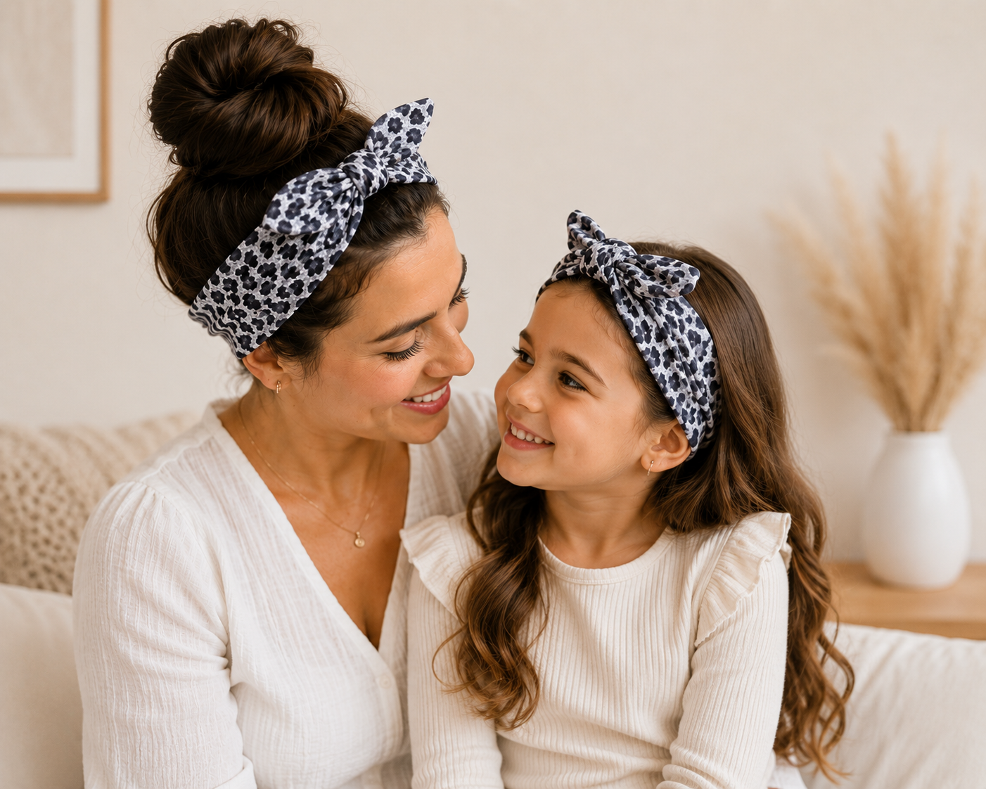 Matching moeder dochter (2-8 jaar) haarbanden luipaard print grijs - twinning - haarbandjes met strik