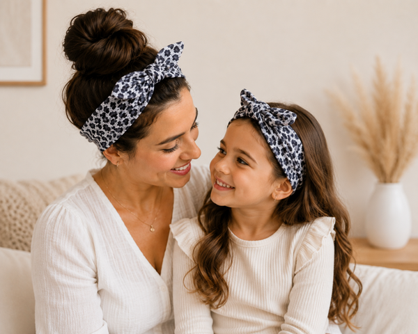 Matching moeder dochter (2-8 jaar) haarbanden luipaard print grijs - twinning - haarbandjes met strik