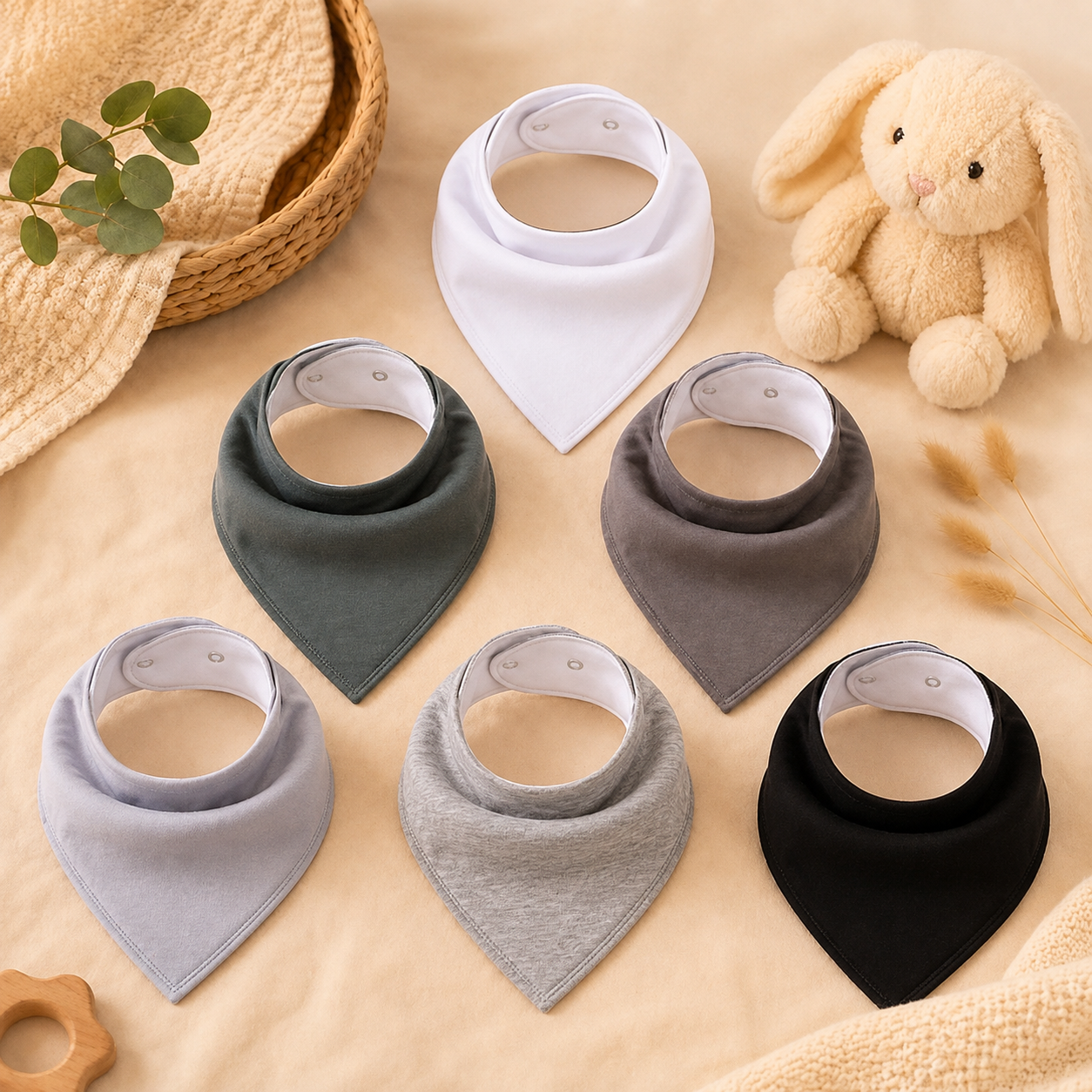 Set van 6 stuks - Bandana kwijl Slabbetjes jongens Effen grijs