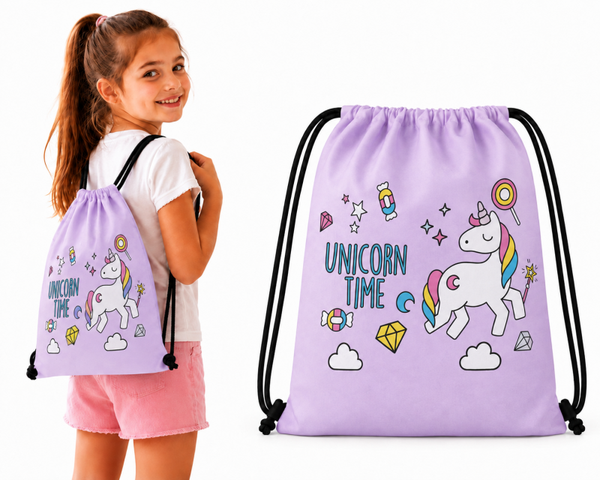 Unicorn gymtasje "Unicorn time" paars - verstelbaar | Leeftijd: 4 t/m 12 jaar