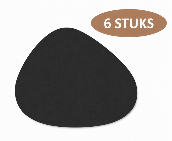 6 Stuks - Placemats Zwart - Kiezelvorm - Organische Vorm - Kunstleer - Waterproof - Anti-slip - 44x33 cm