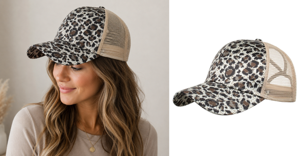 Luipaard print Dames paardenstaart Pet