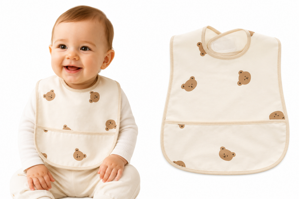 Baby Slabbetje Waterproof met Teddy Beertjes Print – Lichtgewicht Slab voor Baby 0-2 Jaar – Eet- en Knoeibescherming