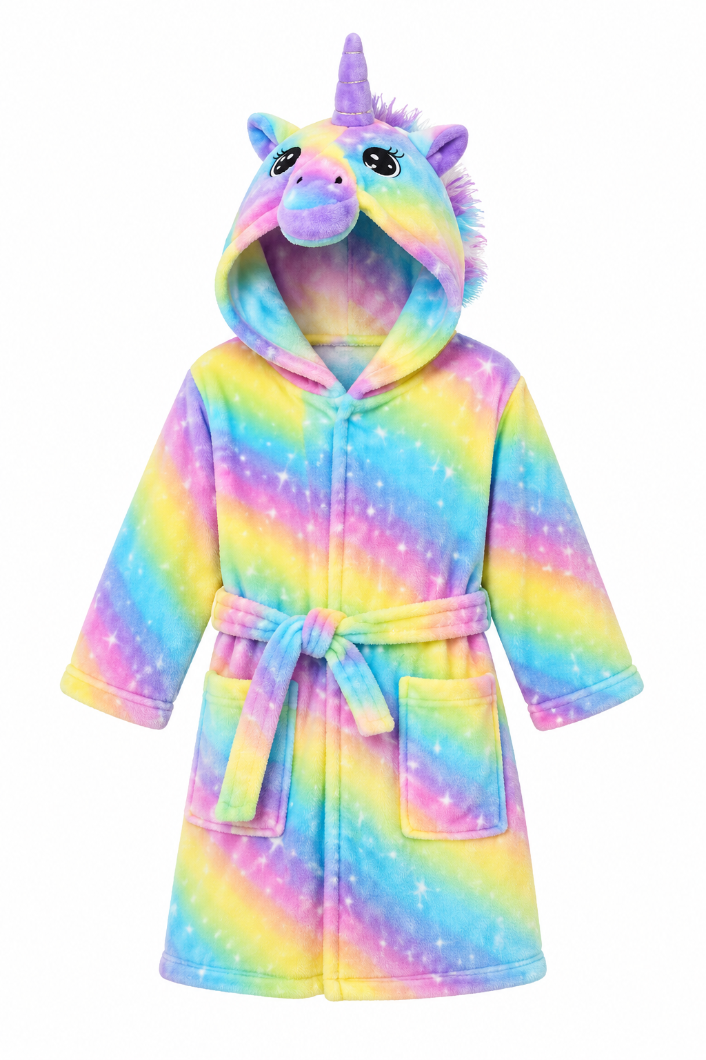 Meisjes Badjas Unicorn - Regenboog - Geel Blauw Roze - 92/98 tot 116/122
