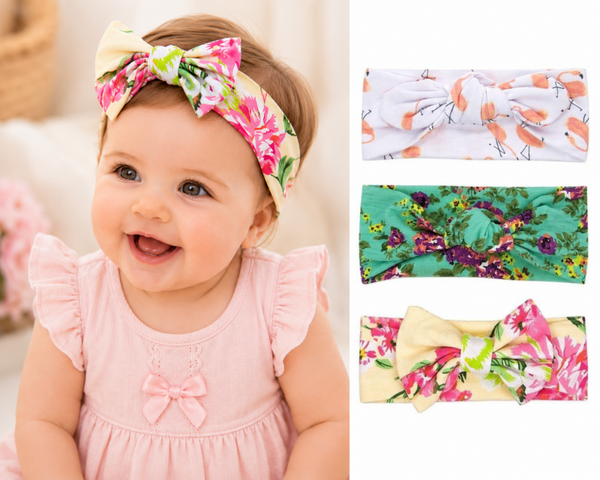 Baby Haarbandjes Meisje – Set van 3 – Bloemen & Flamingo Print
