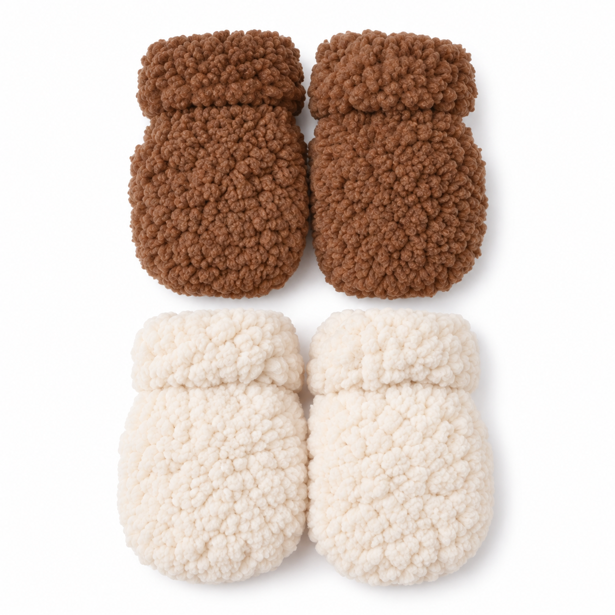 2 Paar - Baby Teddy wantjes - Maat 62-74 (2-9 mnd) - Bruin en Creme