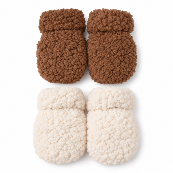 2 Paar - Baby Teddy wantjes - Maat 62-74 (2-9 mnd) - Bruin en Creme