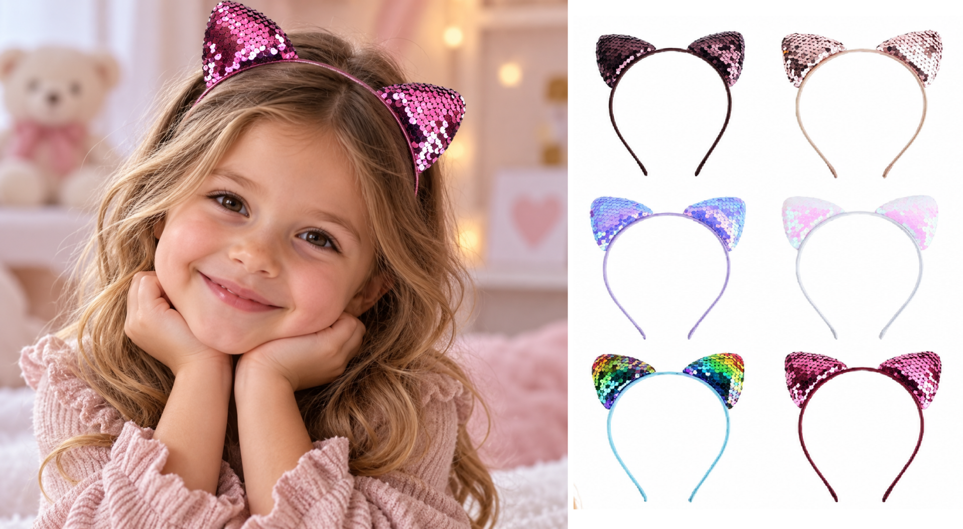 6 Stuks - Meisjes Haarband Diadeem met Poezen Oortjes - Multi Kleuren