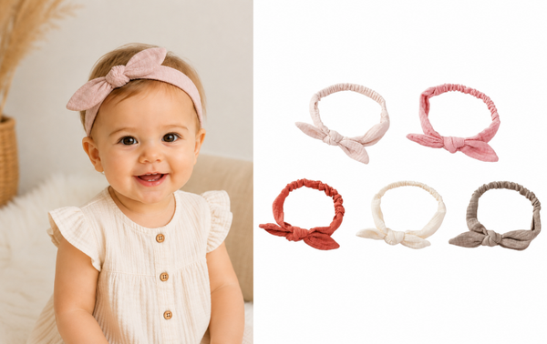 5 Stuks - Hydrofiele Haarbandjes met Strik - Baby Meisjes (3 t/m 18 maanden)