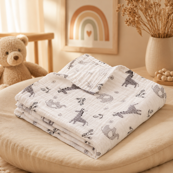 Hydrofiele doek XL - 120x120 cm - Bosdieren Grijs Wit