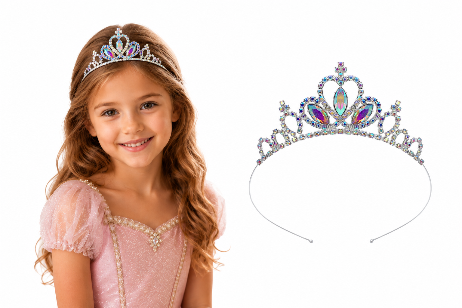 Prinsessen Tiara Zeemeermin Kleuren – Kinder Diadeem met Iriserende Steentjes