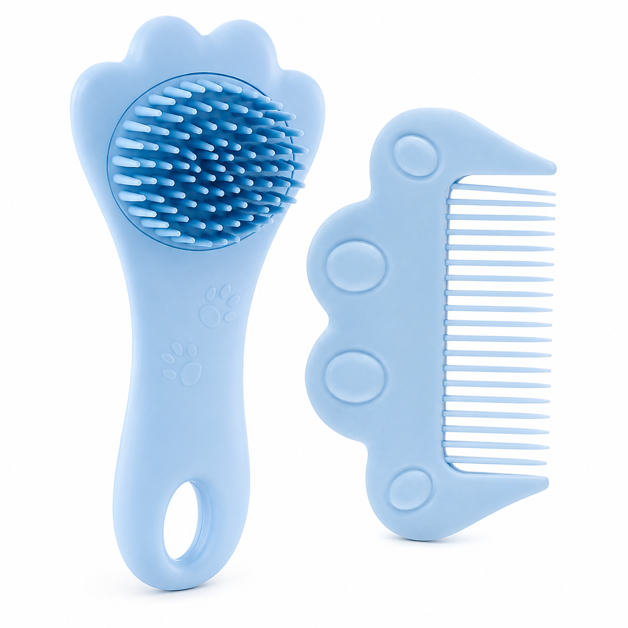 Setje Baby Siliconen Massage Borstel en Kam - Blauw
