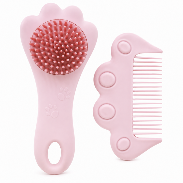 Setje Baby Siliconen Massage Borstel en Kam - Roze