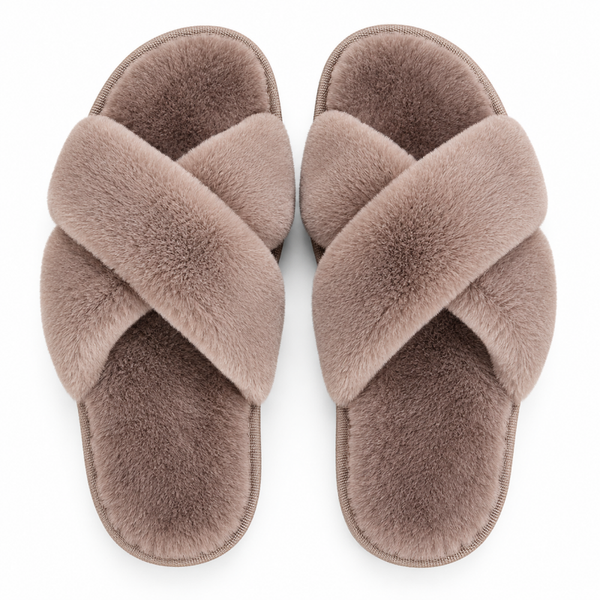 Pluchen Sloffen Pantoffels Dames – Bruin – Verkrijgbaar in 2 Maten – Warme Zachte Instappers – Comfortabele Slippers voor Thuis