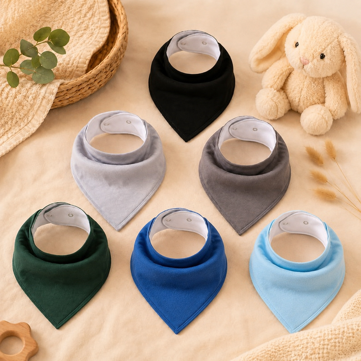 6 Stuks Bandana Slabbetjes met Fleece laag - Baby Blauw Groen Grijs