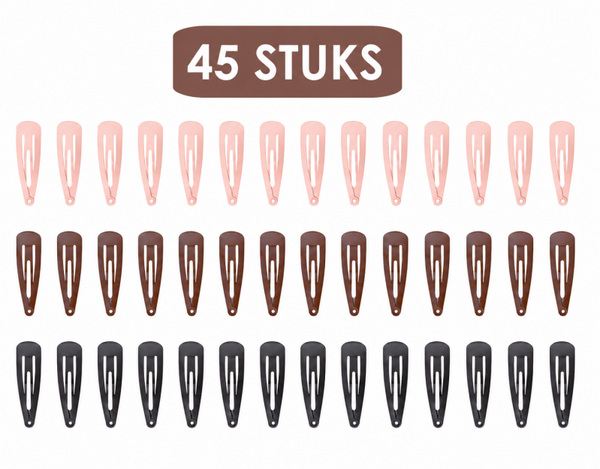 Meisjes en Dames Haarspeldjes - Haarclipjes - Haarknipjes - Klikklak Haarspeldjes - 45 Stuks - 6 cm - Roze Bruin Zwart