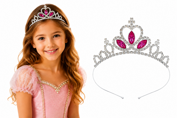 Prinsessen Tiara - Fuchsia Zilverkleurig - Diadeem - kroon meisje kind vanaf 4 jaar