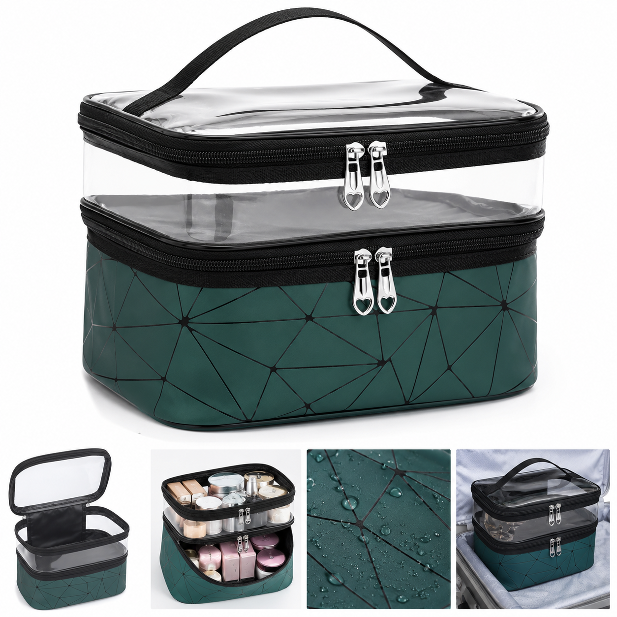 Stijlvolle Make-up Tas - Toilettas - Reizen - Groen Zwart