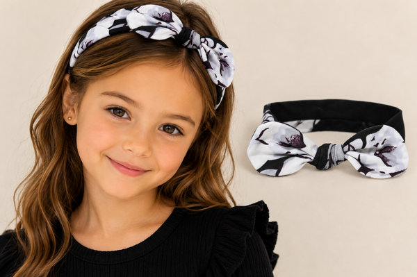 Meisjes Haarband met Strik – Zwart Gebloemd – 4 t/m 10 jaar