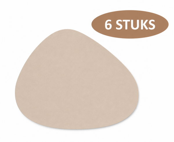 6 Stuks - Placemat Kiezelvorm Beige - Kunstleer - 44x33 cm