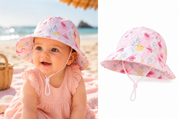 Baby Zonnehoedje Meisje Roze Flamingo – UV Bescherming – Katoen – Maat 48