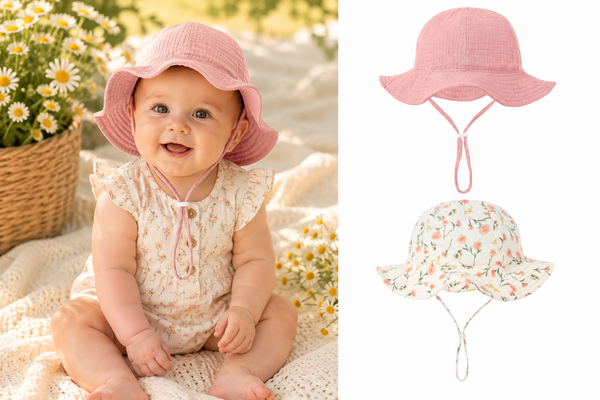 2 Stuks - Hydrofiele Baby Zonnehoedjes - Bloemetjes Roze - Maat 46 (3-12 mnd)