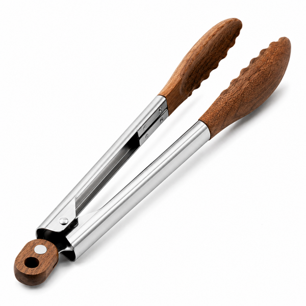 Premium Keukentang 30 cm – RVS & Walnotenhout – Serveertang – Airfryer Tang – Ophangoog