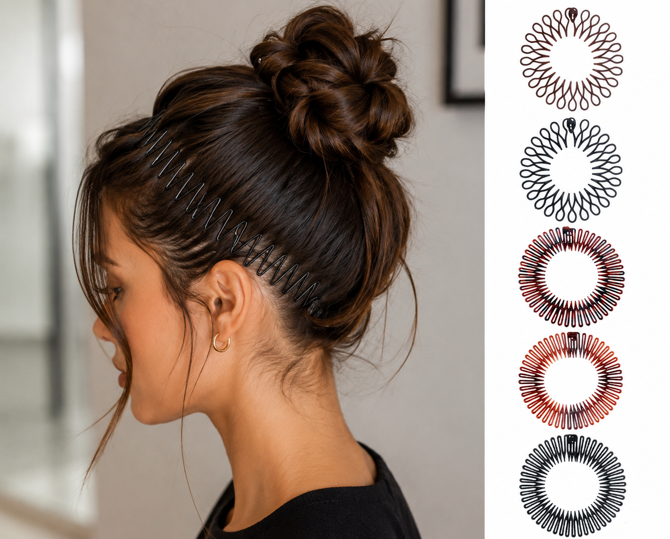 5 Stuks - Dames Haarbanden - Kamdiadeem Zigzag Boogjes - Zwart Bruin - Steentjes