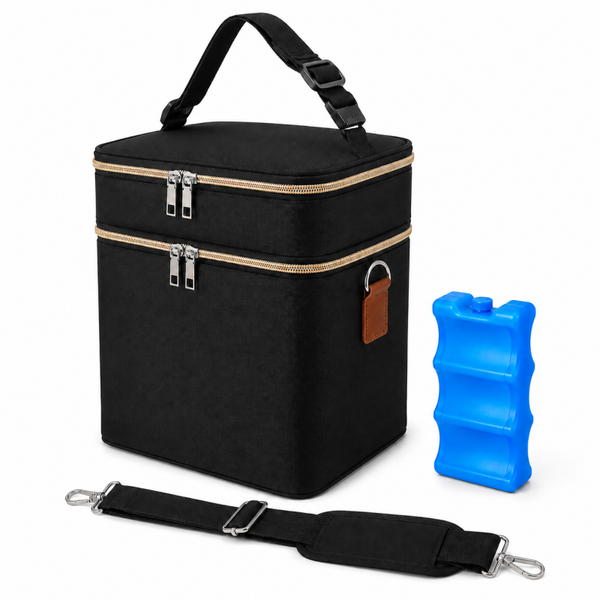 Geïsoleerde Babyfles Tas 11L met Koelelement – Dubbel Compartiment – Houdt Warm & Koud – Waterdicht – Verstelbare Schouderriem – Zwart