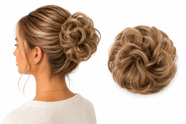 Vals Haar Scrunchie Lichtbruin – Haarextensie Scrunchie / Haarwokkel – Volume Knot & Staart