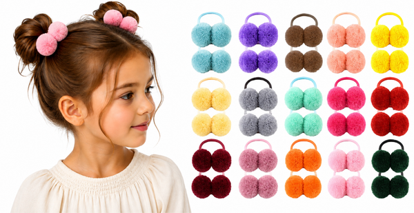30 Stuks - Meisjes Haarelastiekjes met pompom - Multikleuren