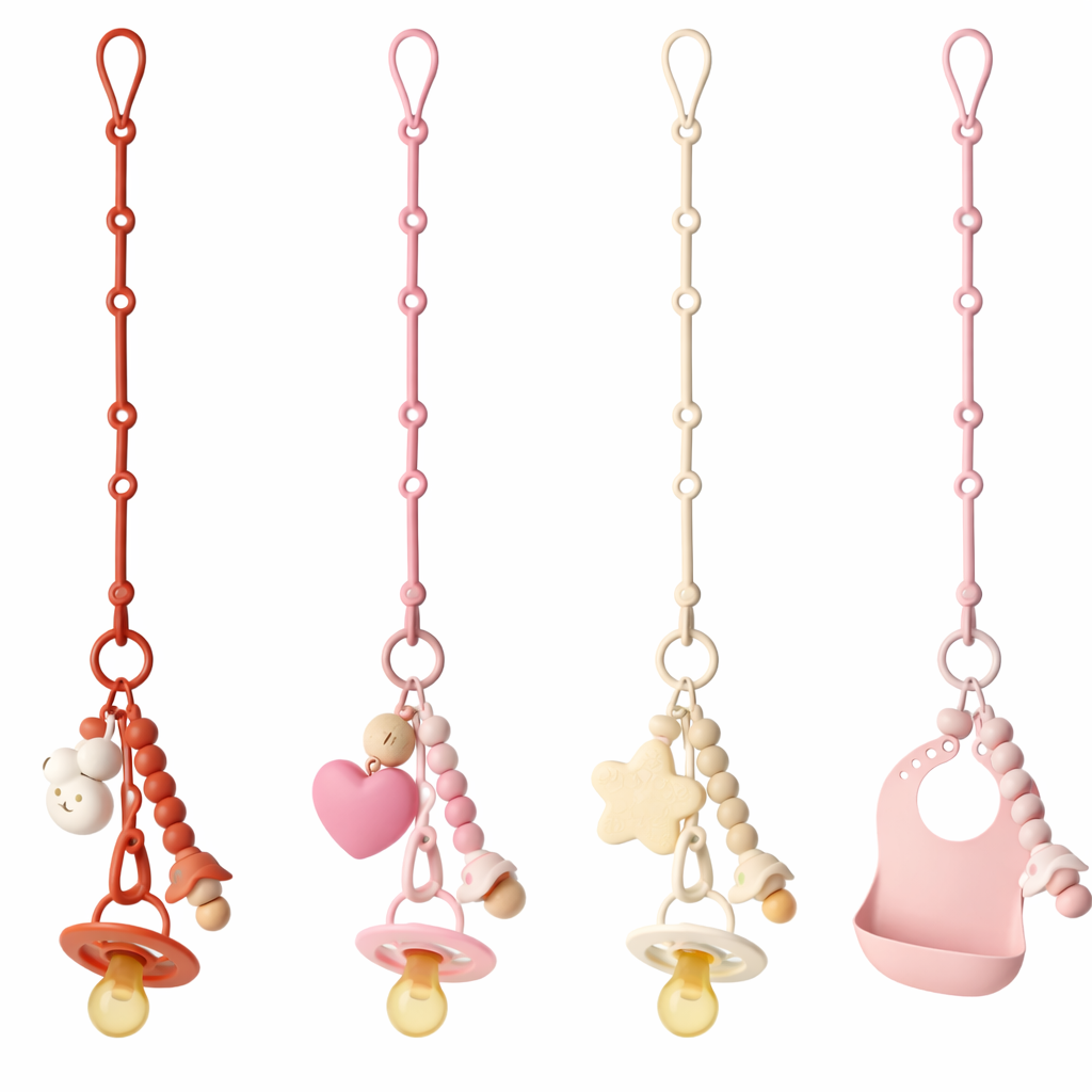 Verstelbare Siliconen Baby Koorden – Set van 4 (Roestbruin, Roze, Donkerroze, Beige) – 52 cm –BPA-vrij